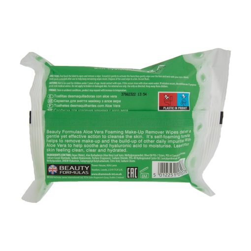 Beauty Formulas Foaming Aloe Vera Makeup Remover Wipes (25 Wipes) - Image 2
