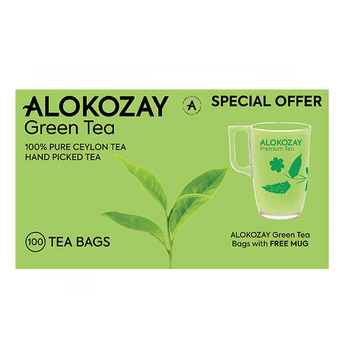 Alokozay Green Tea – 100 Tea Bags + Free Mug