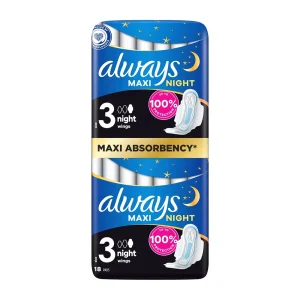 Always Maxi Night Sanitary Pads With Wings (Size 3) 18 Pads